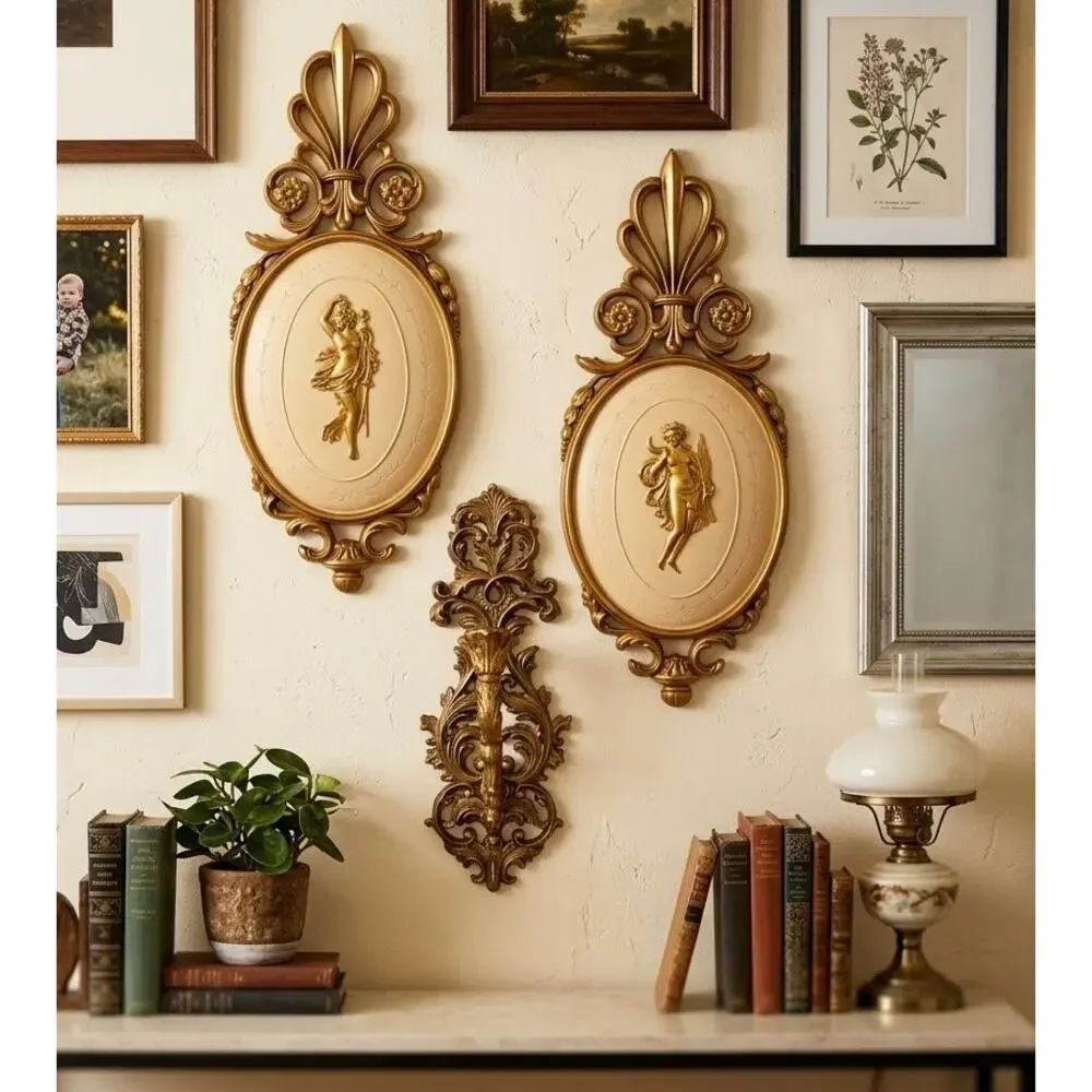 Vintage Dart Industries Gold Greek Goddess Wall Plaques# 7246, 20 inches MCM